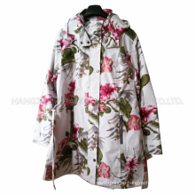 White Basement Flower PVC Raincoat for Adult